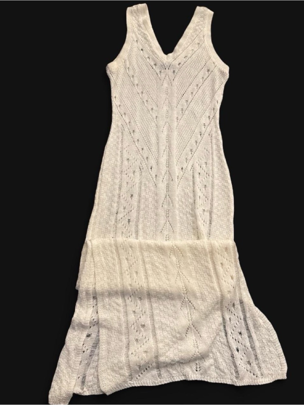 Sleeveless Cream Knit Maxi Dress with V-Neck